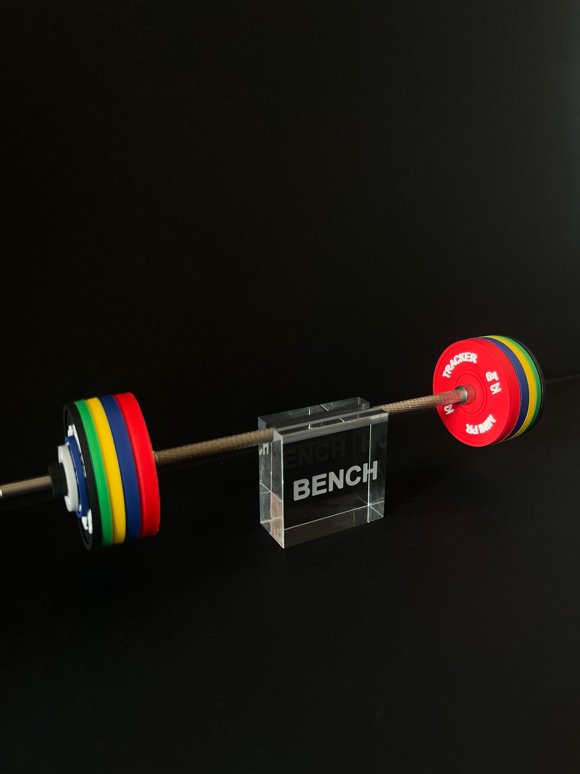 Mini Barbell Stand Bundle – Stainless Steel Barbell , Acrylic Stand & 1 Pair Of Plates